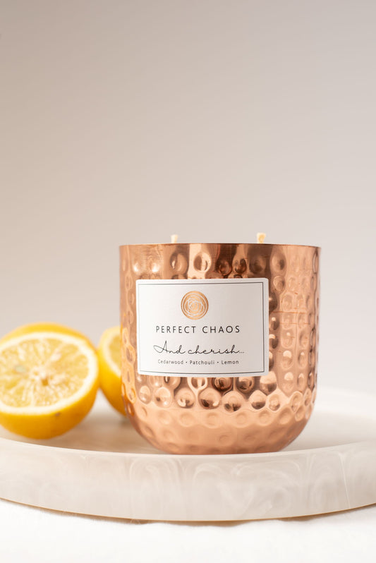 Large Dimpled Copper Candle - And Cherish