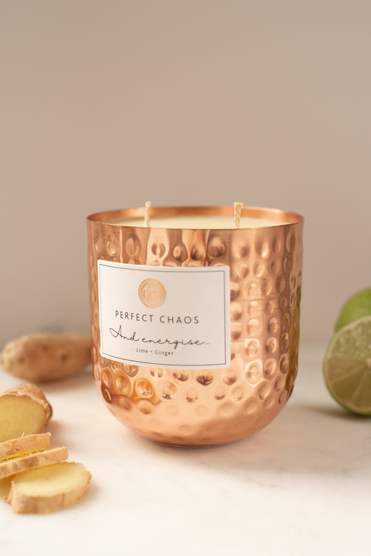 Large Dimpled Copper Candle - And Energise