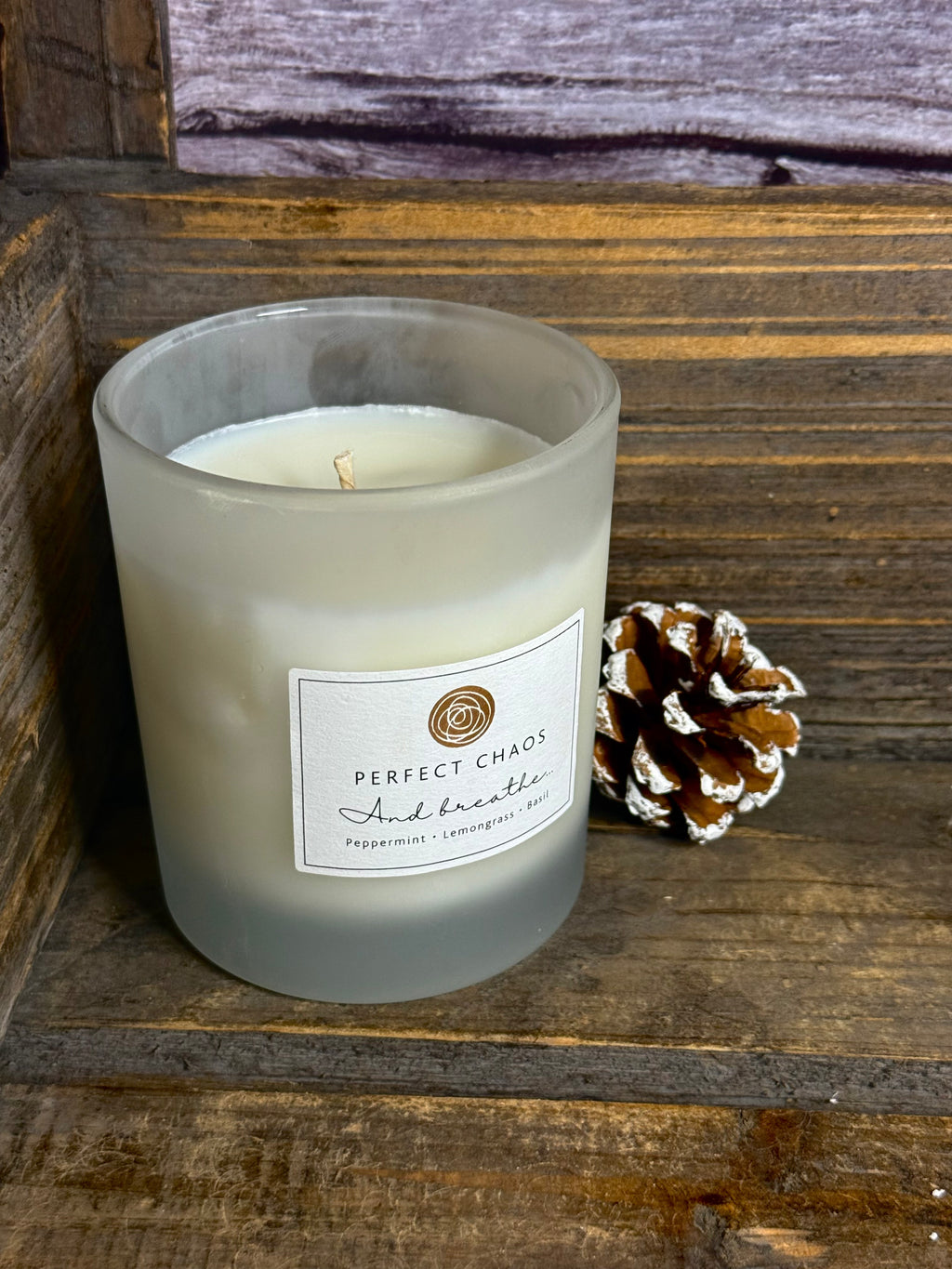 Frosted Glass Candle - And Breathe - Peppermint, Lemongrass and Basil