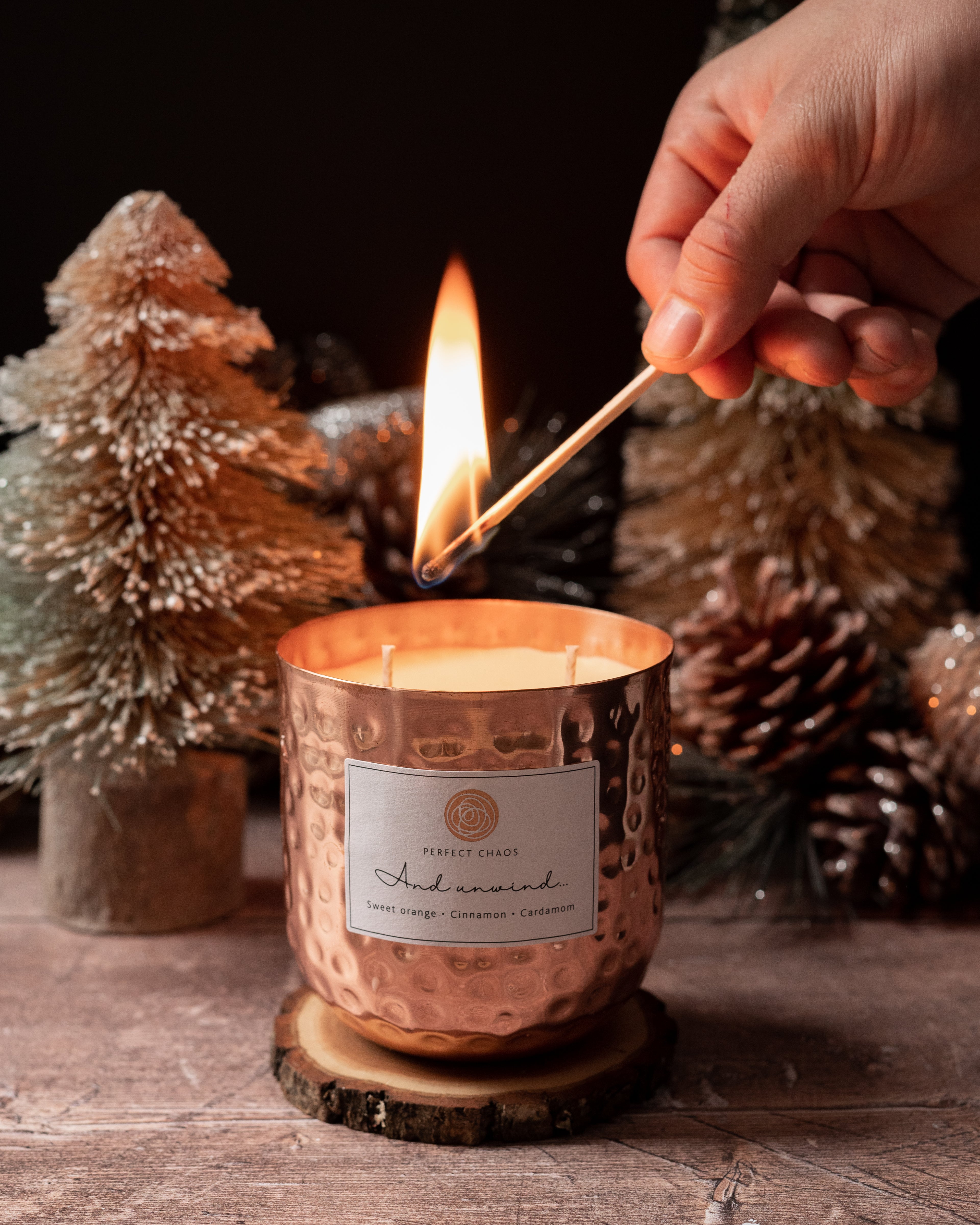 Large Dimpled Copper Candle 10cm - And Unwind