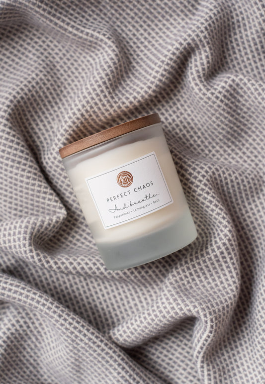 Frosted Glass Candle - And Breathe - Peppermint, Lemongrass and Basil
