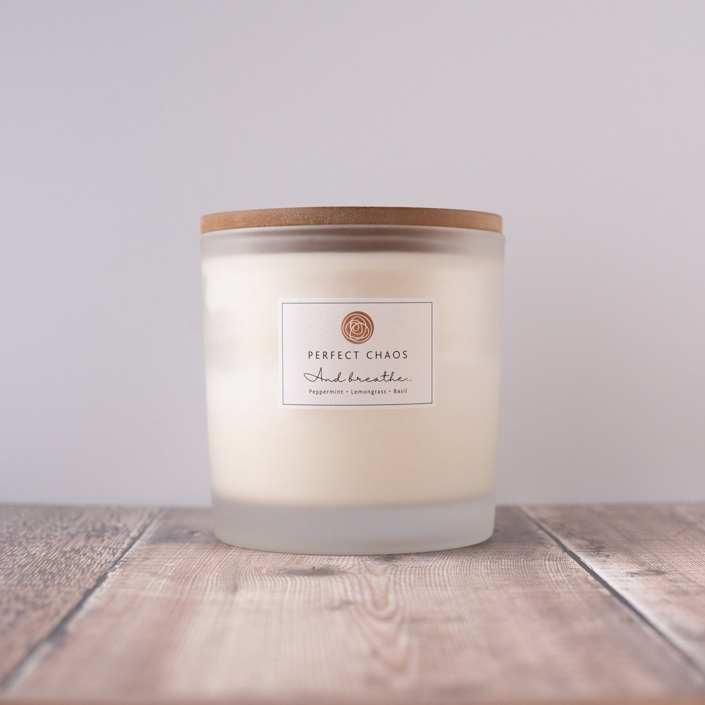 Frosted Glass Candle - And Breathe - Peppermint, Lemongrass and Basil