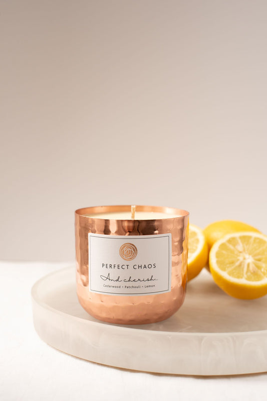 Medium Copper Dimpled Candle - And Cherish