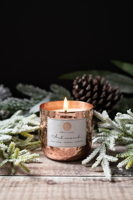 Medium Copper Dimpled Candle - And Unwind